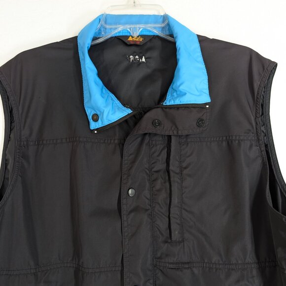 REI Vest Men's L Black Blue Full Zip‎ Snap Mock Neck Pockets Outdoors Logo - Picture 7 of 15